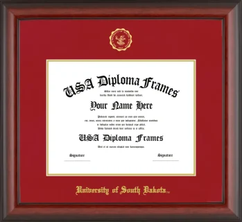 University of South Dakota Diploma Frame – Cherry Matte – Crimson/Gold Mat