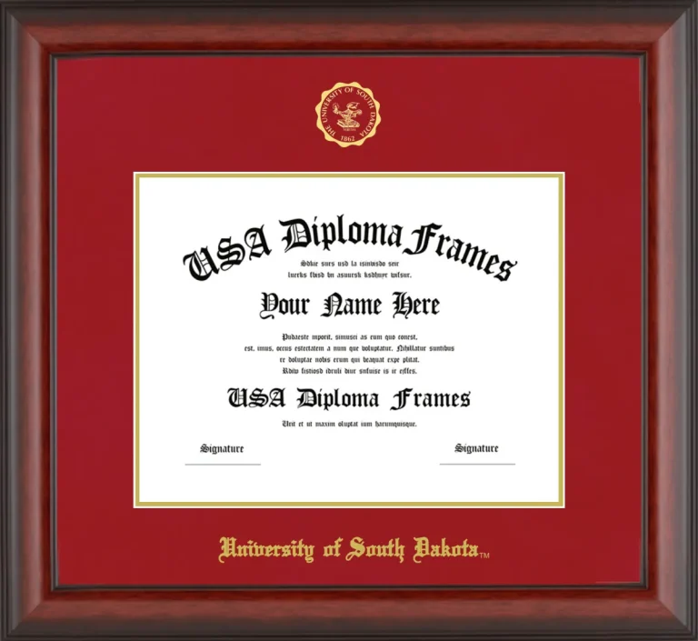 University of South Dakota Diploma Frame – Cherry Matte – Crimson/Gold Mat
