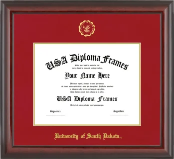 University of South Dakota Diploma Frame – Cherry Glossy – Crimson/Gold Mat
