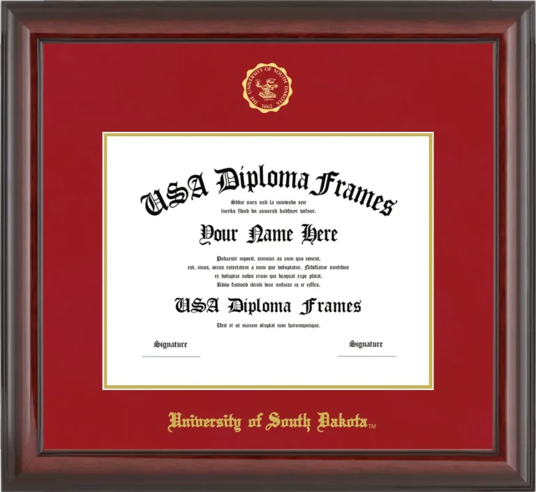 University of South Dakota Diploma Frame – Cherry Glossy – Crimson/Gold Mat