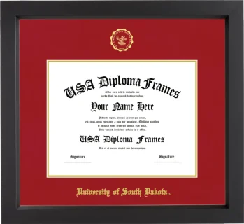 University of South Dakota Diploma Frame – Black Matte – Crimson/Gold Mat
