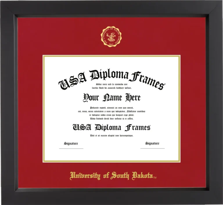 University of South Dakota Diploma Frame – Black Matte – Crimson/Gold Mat