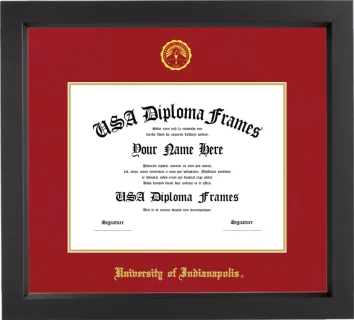 University of Indianapolis Diploma Frame – Black Matte – Crimson/Gold Mat