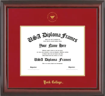 York College Diploma Frame – Cherry Glossy – Crimson/Gold Mat