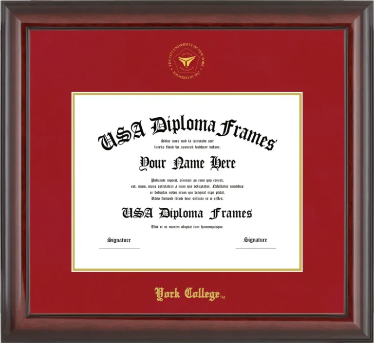 York College Diploma Frame – Cherry Glossy – Crimson/Gold Mat