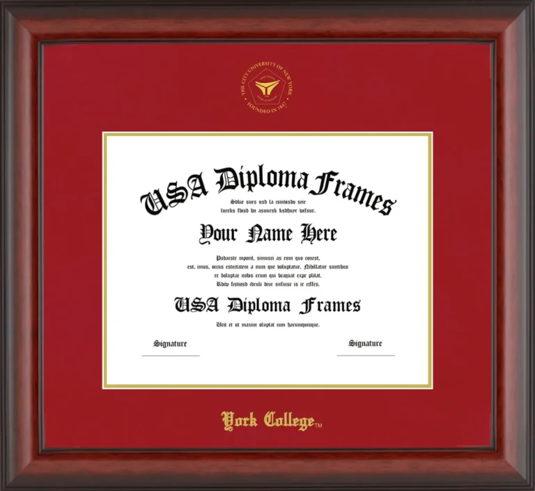 York College Diploma Frame – Cherry Matte – Crimson/Gold Mat