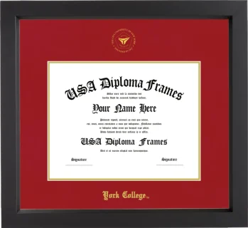 York College Diploma Frame – Black Matte – Crimson/Gold Mat