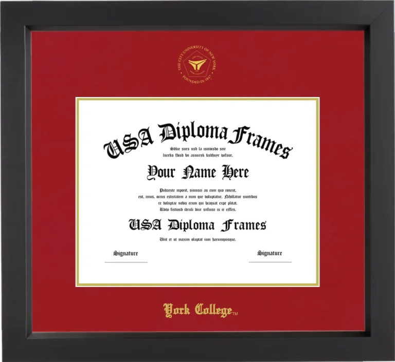 York College Diploma Frame – Black Matte – Crimson/Gold Mat