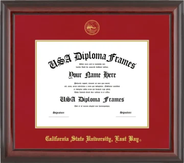 California State University, East Bay Diploma Frame – Cherry Glossy – Crimson/Gold Mat
