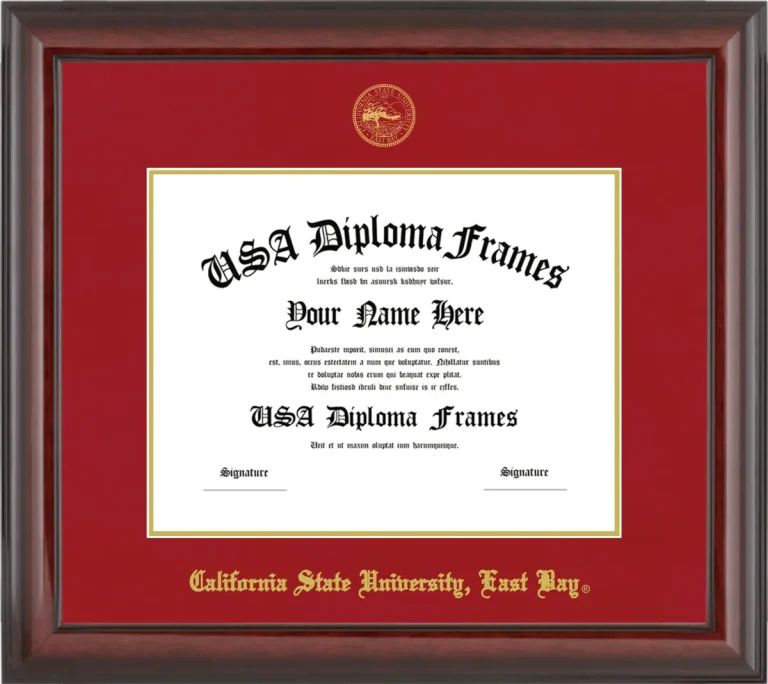 California State University, East Bay Diploma Frame – Cherry Glossy – Crimson/Gold Mat