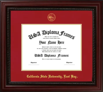 California State University, East Bay Diploma Frame – Cherry Rope – Crimson/Gold Mat
