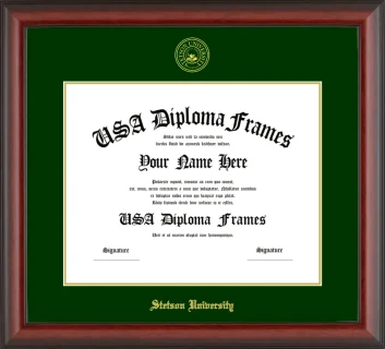 Stetson University Diploma Frame – Cherry Matte – Winter Green/Gold Mat