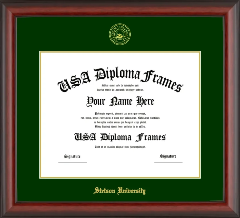 Stetson University Diploma Frame – Cherry Matte – Winter Green/Gold Mat