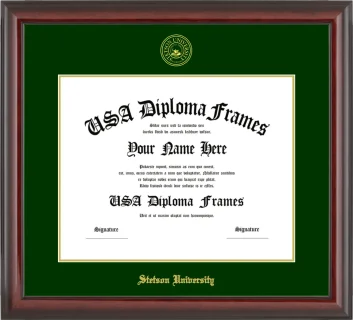 Stetson University Diploma Frame – Cherry Glossy – Winter Green/Gold Mat