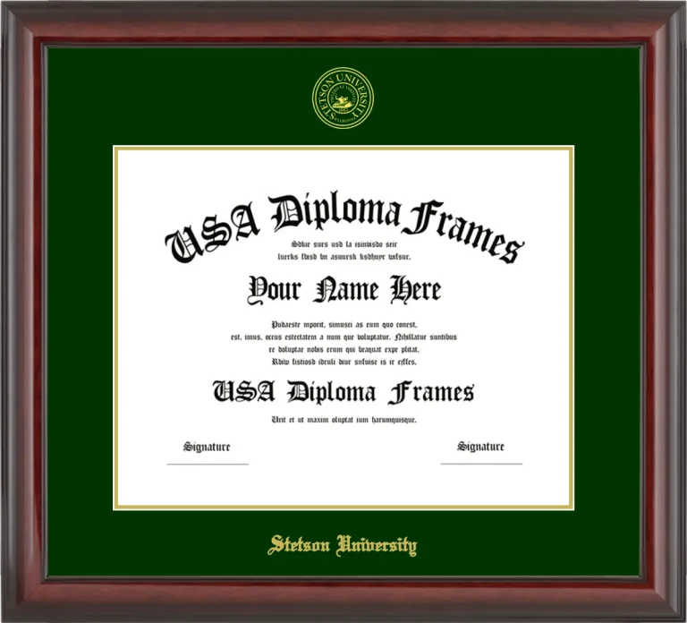 Stetson University Diploma Frame – Cherry Glossy – Winter Green/Gold Mat