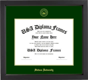 Stetson University Diploma Frame – Black Matte – Winter Green/Gold Mat