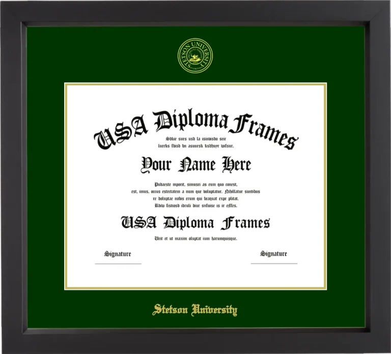 Stetson University Diploma Frame – Black Matte – Winter Green/Gold Mat