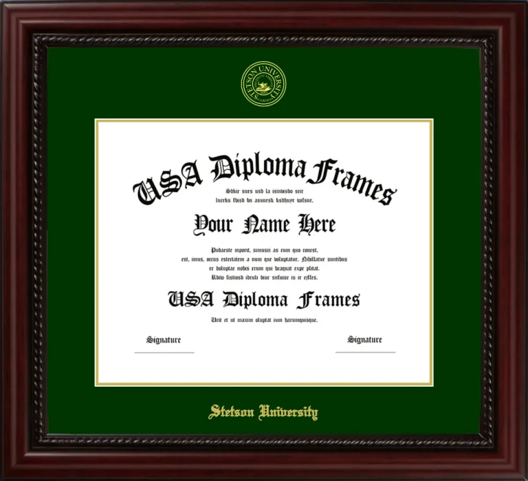 Stetson University Diploma Frame – Cherry Rope – Winter Green/Gold Mat