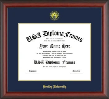 Bentley University Diploma Frame – Cherry Matte – Navy/Gold Mat