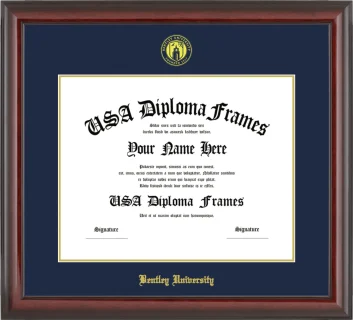 Bentley University Diploma Frame – Cherry Glossy – Navy/Gold Mat