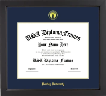 Bentley University Diploma Frame – Black Matte – Navy/Gold Mat