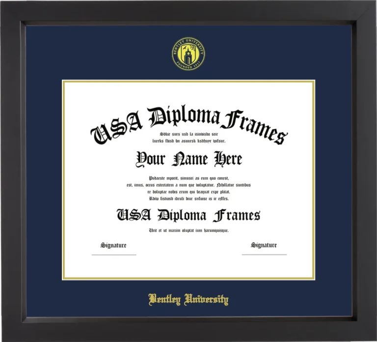 Bentley University Diploma Frame – Black Matte – Navy/Gold Mat