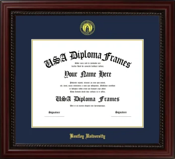 Bentley University Diploma Frame – Cherry Rope – Navy/Gold Mat