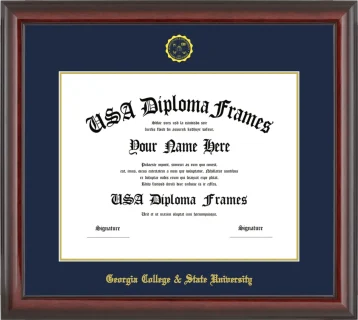 Georgia College & State University Diploma Frame – Cherry Glossy – Navy/Gold Mat