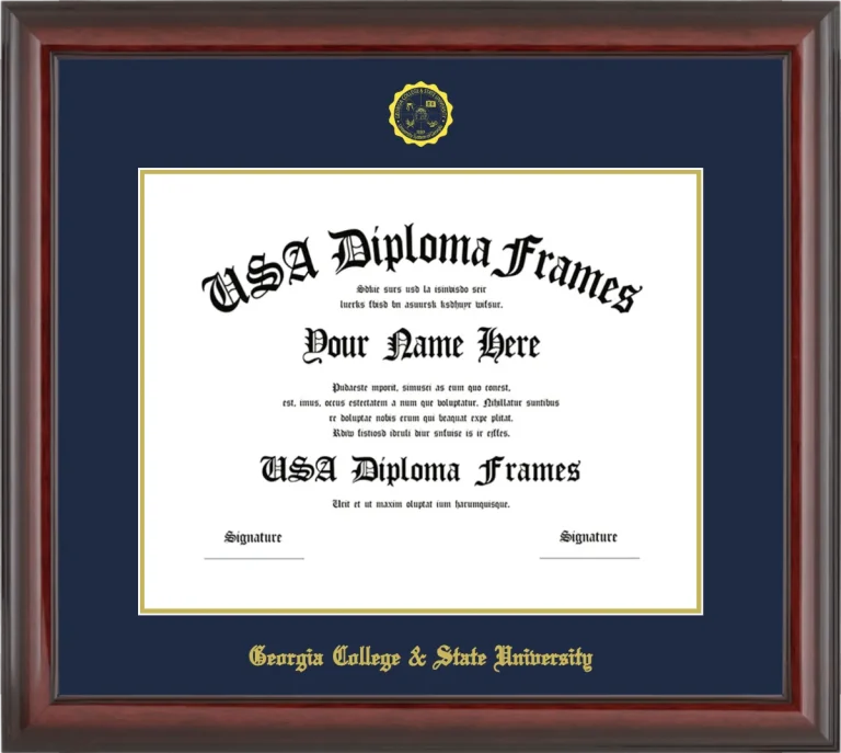 Georgia College & State University Diploma Frame – Cherry Glossy – Navy/Gold Mat