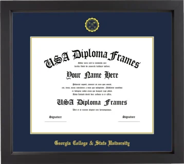 Georgia College & State University Diploma Frame – Black Matte – Navy/Gold Mat