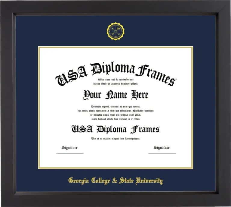 Georgia College & State University Diploma Frame – Black Matte – Navy/Gold Mat