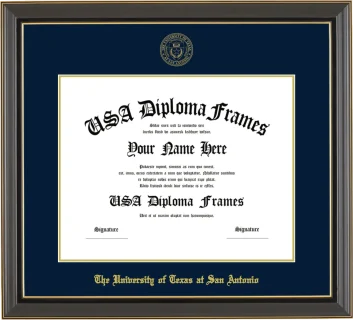 The University of Texas at San Antonio Diploma Frame – Black Gold Trim – Navy/Gold Mat