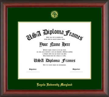 Loyola University Maryland Diploma Frame – Cherry Matte – Winter Green/Gold Mat