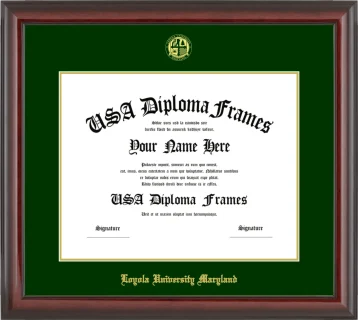 Loyola University Maryland Diploma Frame – Cherry Glossy – Winter Green/Gold Mat