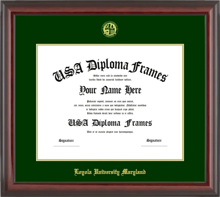 Loyola University Maryland Diploma Frame – Cherry Glossy – Winter Green/Gold Mat