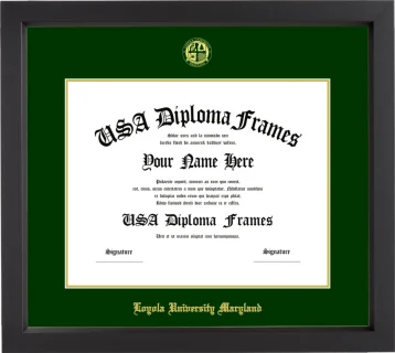 Loyola University Maryland Diploma Frame – Black Matte – Winter Green/Gold Mat