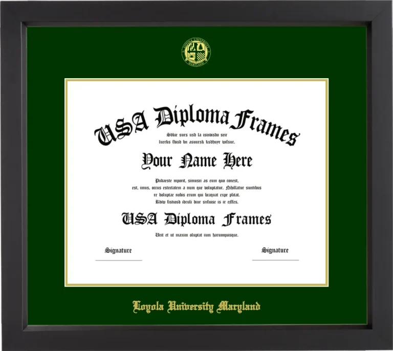 Loyola University Maryland Diploma Frame – Black Matte – Winter Green/Gold Mat