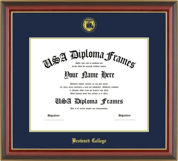 Broward College Diploma Frame – Cherry Gold Trim – Navy/Gold Mat