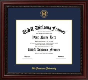 Old Dominion University Diploma Frame – Cherry Rope – Navy/Gold Mat