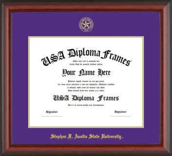 Stephen F. Austin State University Diploma Frame – Cherry Matte – Purple/Gold Mat