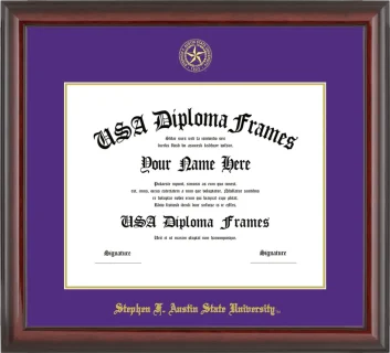 Stephen F. Austin State University Diploma Frame – Cherry Glossy – Purple/Gold Mat