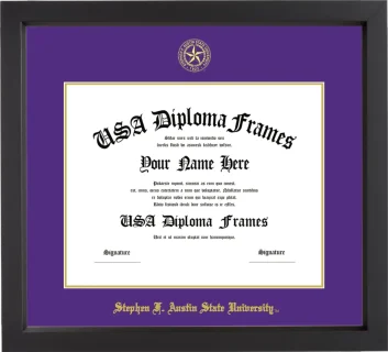 Stephen F. Austin State University Diploma Frame – Black Matte – Purple/Gold Mat