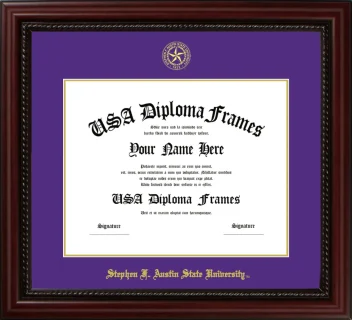 Stephen F. Austin State University Diploma Frame – Cherry Rope – Purple/Gold Mat
