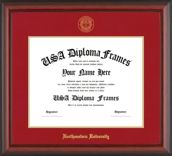 Northeastern University Diploma Frame – Cherry Matte – Crimson/Gold Mat