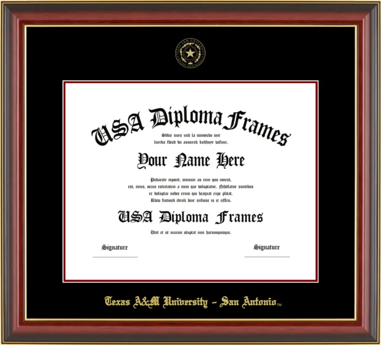 Texas A&M University – San Antonio Diploma Frame – Cherry Gold Trim – Black/Maroon Mat