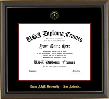 Texas A&M University – San Antonio Diploma Frame – Black Gold Trim – Black/Maroon Mat