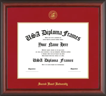 Sacred Heart University Diploma Frame – Cherry Matte – Crimson/Gold Mat