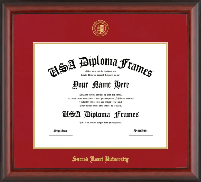 Sacred Heart University Diploma Frame – Cherry Matte – Crimson/Gold Mat