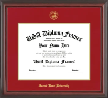 Sacred Heart University Diploma Frame – Cherry Glossy – Crimson/Gold Mat