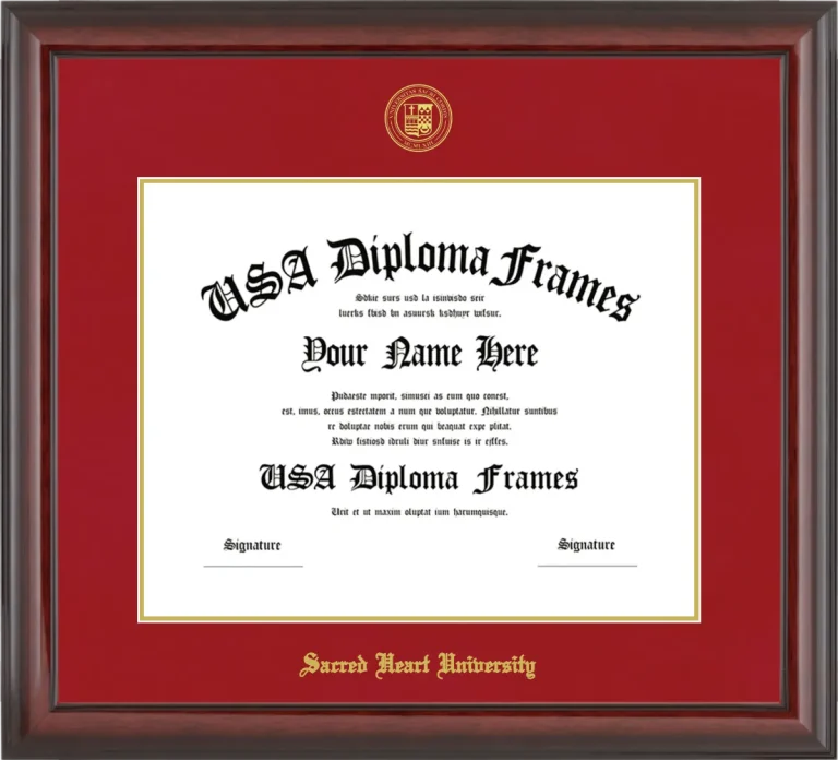 Sacred Heart University Diploma Frame – Cherry Glossy – Crimson/Gold Mat